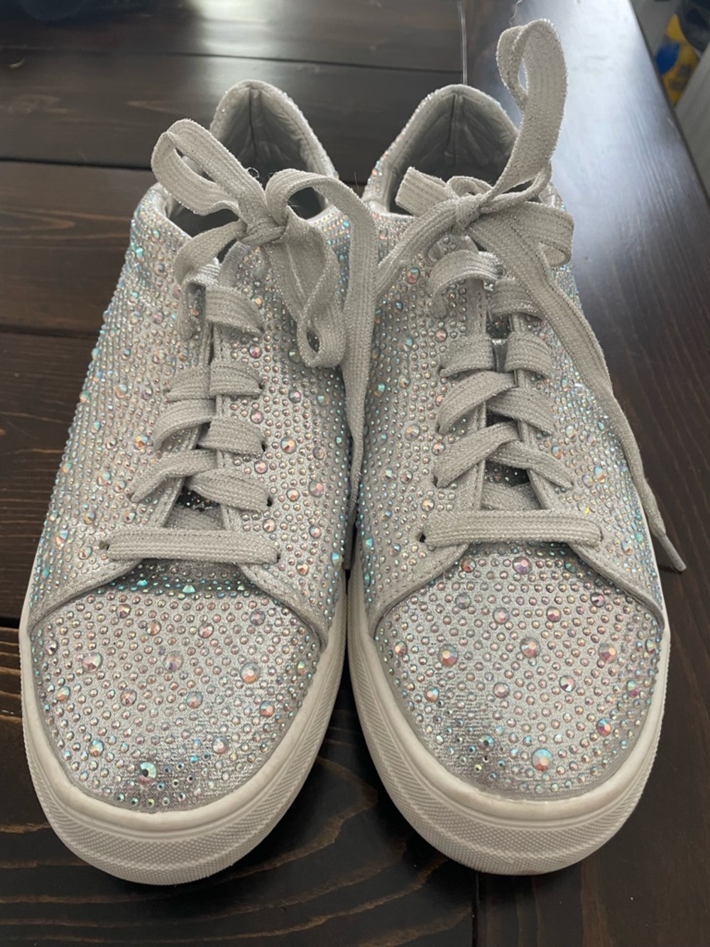 Women's Rhinestone Lace-Up Sneakers - Silver Glitter (0001)